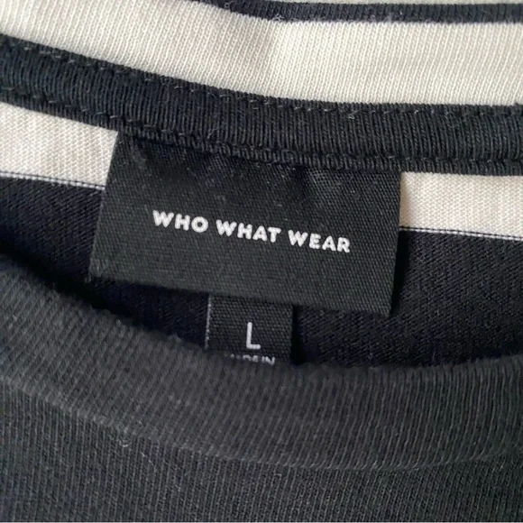 Who what‎ wear Black and White Striped Women's Top size Large bell sleeves - Picture 3 of 10